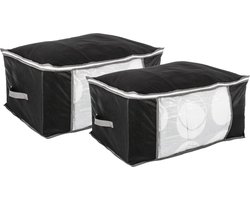 Opberghoes/beschermhoes voor dekbedden/kussens - 2x - zwart/grijs - 60 x 45 x 30 cm - met rits