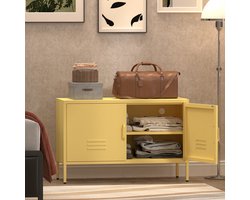 Opbergkast 100x40x65 cm - Metalen Kast Met 2 Deuren En Verstelbare Legplanken Geel