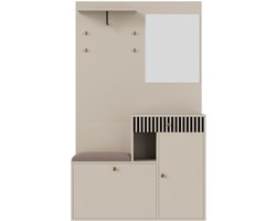 Opbergkast 110x37x185,5cm Kledingkast Kast Beige Crème MDF Spiegel Kussenschoenenkast Woonwand Vloerkast Hal Deurkast