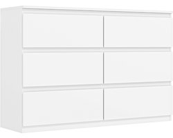 Opbergkast 112 × 34 × 75 cm wit spaanplaat ladekast boekenkast bijzetkast badkamerkast met zes laden eenvoudig te reinigen moderne stijl voor slaapkamer woonkamer studeerkamer