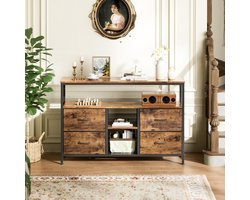 Opbergkast 137cm – Metaal Frame & 4 Kleurrijke Stoffen Laden, Retro Modern