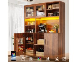 Opbergkast - 140x40x185 cm - Met LED Verlichting en Opbergdeur - Retro Stijl - Hout - Walnoot