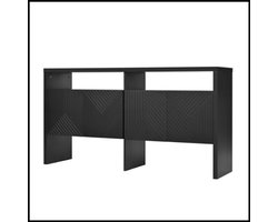 Opbergkast 140x75x35 cm – dressoir met 4 deuren – 2 open vakken – multifunctionele kast – MDF constructie – modern zwart – ruime opbergruimte – keuken- en woonkamermeubel