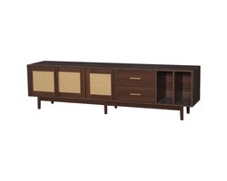 Opbergkast 190 x 40 x 52 cm, tv-kast met lades, tv-kast van bruin rotan, 6 steunpoten, opbergkast woonkamer