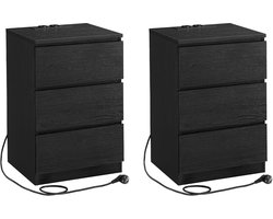 Opbergkast, 2-delige set nachtkastje, staande kast met 3 lades en stopcontact, stevig en duurzaam houten frame, modern en eenvoudig design, geschikt voor woonkamer, slaapkamer en studeerkamer, 35 x 40 x 59 cm, zwart