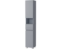 Opbergkast 30x30x170 Cm Grijs Badkamerkast Staande Smalle Kast Houten Frame Verstelbare Plank 2 Deuren 1 Lade 1 Open Vak Stevig Duurzaam Keuken Woonkamer Slaapkamer Badkamer Hal