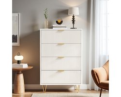 Opbergkast 4 Laden | Stoffen Lade Kast met Metaal Frame & Hout | Voor Slaapkamer, Woonkamer of Hal