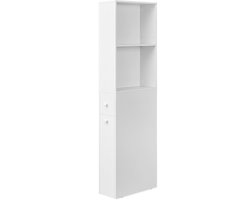 Opbergkast 40x18x134,4 Cm Badkamerkast Smalle Kast Wit Met 2 Open Vakken Verstelbare Plank 1 Lade Uittrekbaar Rek Modern Eenvoudig Kleine Ruimtes Badkamer Slaapkamer Hal