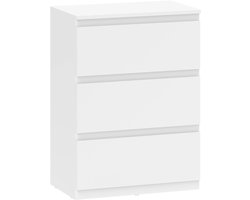 Opbergkast 55 x 34 x 75 cm wit spaanplaat, ladekast, nachtkastje, bijzettafel, met 3 laden, modern eenvoudig ontwerp, multifunctioneel, stabiel, eenvoudig schoon te maken, voor slaapkamer, woonkamer, hal