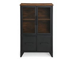 Opbergkast 75x33x100 cm zwart dressoir vitrinekast boekenkast met 2 geventileerde transparante deuren en 2 gewone deuren stevige en duurzame metalen frame stijlvolle en moderne minimalistische uitstraling geschikt voor keuken woonkamer en slaapkamer