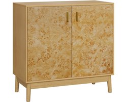 Opbergkast 80x38x77,5cm Kast Kastenbuffet Geel MDF Hout Massiefhouten Poten Verstellbare Regalen Vrijstaand Landhuisstijl Multifunctioneel Decoratief Woonkamer Gang Ingang