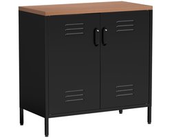 Opbergkast 80x40x80cm Zwart Metaal Industriële stijl bijzetkast opbergkast archiefkast boekenkast met dubbele deuren verstelbare planken geschikt voor woonkamer en kantoor