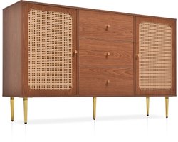 Opbergkast 90x150x40cm Ladenkast Kast Walnoot Metaal En Hout Verstelbare Plank Geschikt Voor Woonkamer Slaapkamer