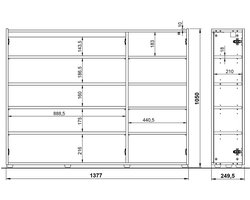 Opbergkast Aniek Eiken - Grafiet - Breedte 138 cm - Hoogte 105 cm - Diepte 25 cm - Met lades - Met planken - Met openslaande deuren