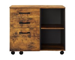 Opbergkast Archiefkast, 40 x 80 x 66 cm, bruin, met wielen, 2 open vakken, 3 laden, verrijdbaar, geschikt voor A4-briefpapier en kantoorbenodigdheden