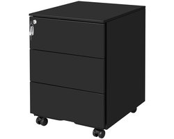 Opbergkast Archiefkast Ladekast Bureaumeubel 39x45x55 Cm Zwart Metalen Frame Met Wieltjes 3 Lades En Slot Verplaatsbaar Kantoor Studio Slaapkamer Thuiswerken