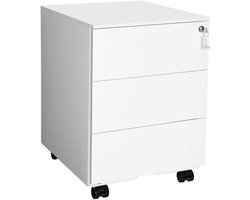 Opbergkast, archiefkast, ladekast, bureaumeubel met wieltjes, 3 lades en slot, verplaatsbaar naar elke locatie, stevig en duurzaam metalen frame, geschikt voor kantoor, studio en slaapkamer, 30 x 46 x 59,2 cm, wit