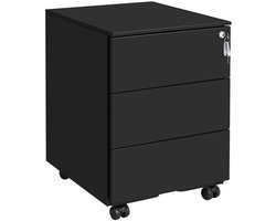 Opbergkast, archiefkast, ladekast, bureaumeubel met wieltjes, 3 lades en slot, verplaatsbaar naar elke locatie, stevig en duurzaam metalen frame, geschikt voor kantoor, studio en slaapkamer, 39 x 45 x 55 cm,zwart