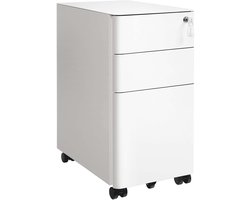 Opbergkast, archiefkast, ladekast, bureaumeubel met wieltjes, 3 lades van verschillende maten en een slot, verplaatsbaar naar elke locatie, stevig en duurzaam metalen frame, 30 x 46 x 59,2 cm, Wit