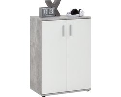 Opbergkast Ares Beton - Wit - Breedte 60 cm - Hoogte 83 cm - Diepte 35 cm - Met planken - Met openslaande deuren