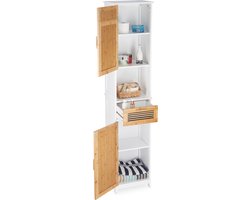 opbergkast badkamer - 2 deuren - 1 lade - bamboe - 180 x 39 x 30 cm - wit