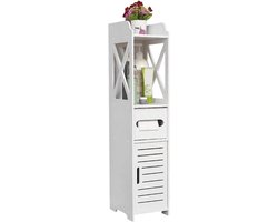 Opbergkast Badkamer - Smalle Kast - Ruimte Besparen - Waterproof Ontwerp - 80 cm Hoog - Wit