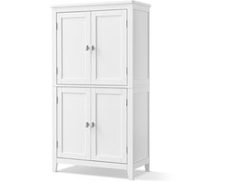 Opbergkast Badkamerkast Dressoir 30x60x110 Cm Wit Houten Frame Verstelbare Planken 4 Deuren Modern Eenvoudig Badkamer Woonkamer Keuken Slaapkamer Hal