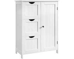 Opbergkast Badkamerkast Dressoir Multifunctioneel Opbergmeubel met 3 lades, verstelbare plank en 1 lameldeur, grote capaciteit en veelzijdige opslag, stevige houten constructie, stijlvolle en minimalistische vorm, 30 x 60 x 81 cm, wit