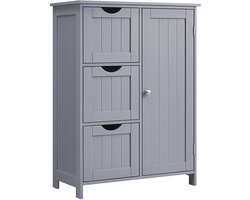 Opbergkast Badkamerkast Dressoir Multifunctioneel Opbergmeubel met 3 lades, verstelbare plank en 1 lameldeur, grote capaciteit en veelzijdige opslag, stevige houten constructie, stijlvolle en minimalistische vorm, 30 x 60 x 81 cm, grijs