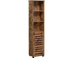 Opbergkast - Badkamerkast - Hoge Kast - 3 Open Compartimenten - Draaideur - Verstelbare Planken - Industrieel - Bruin - Bewerkt Hout - 40 x 30 x 167 cm