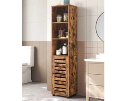 Opbergkast - Badkamerkast - Hoge Kast - 3 Open Compartimenten - Draaideur - Verstelbare Planken - Industrieel - Bruin - Bewerkt Hout - 40 x 30 x 167 cm