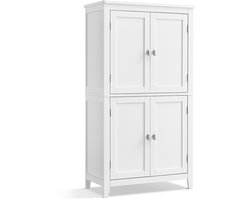 Opbergkast badkamerkast staande kast dressoirkast zijkast met verstelbare planken en 4 deuren Stevig en duurzaam houten frame modern en eenvoudig design geschikt voor badkamer woonkamer keuken en slaapkamer 30 x 60 x 110 cm Wit