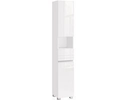 Opbergkast Badkamerkast Staande kast Smalle kast met verstelbare plank, 2 deuren, 1 lade en 1 open opbergvak, stevig en duurzaam houten frame, geschikt voor keuken, woonkamer, slaapkamer en badkamer, 30 x 30 x 170 cm, wit.