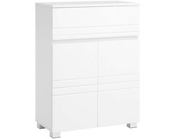 Opbergkast Badkamerkast Woonkamerkast Multifunctioneel Opbergmeubel met verstelbare plank, 1 lade en 2 deuren, stevige houten constructie, stijlvolle en minimalistische vorm, 60 x 30 x 80 cm, wit