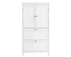 Opbergkast Badkamerkast,30x60x110 cm, wit Dressoir Bijzetkast met verstelbare planken, 2 lades en 2 kastdeuren, stevig en duurzaam houten frame, stijlvol, modern en minimalistisch design, geschikt voor eetkamer, badkamer, woonkamer en slaapkamer.