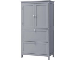 Opbergkast Badkamerkast,30x60x110 cm,grijs Dressoir Bijzetkast met verstelbare planken, 2 lades en 2 kastdeuren, stevig en duurzaam houten frame, stijlvol, modern en minimalistisch design, geschikt voor eetkamer, badkamer, woonkamer en slaapkamer.