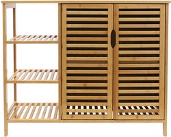 Opbergkast Bamboe - Houten Kast - Ruimte Organiseren - Ventilatie Slatdeuren - 100 x 35 x 80 cm - Houtkleur