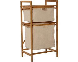 Opbergkast Bamboe - Ladekast Manden - Huis Organiseren - Twee Linnen Manden - 44 x 33 x 845 cm - Grijs