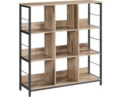Opbergkast – Boekenkast – Met 9 vakken – Van hout en metalen frame – Licht bruin