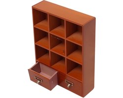 Opbergkast / boekenkast – Voor het organiseren van boeken en accessoires in thuis- of kantoorruimte – 9-vaks kast met lades, houten vitrinekast voor opbergen en display – 33,3 × 9,9 × 42,4 cm – bruin en beige – hout