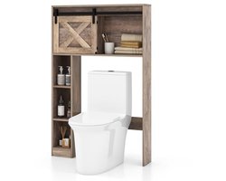 Opbergkast boven toilet met schuifdeur en open planken voor badkamer