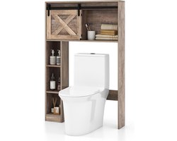 Opbergkast boven toilet met schuifdeur en open planken voor badkamer