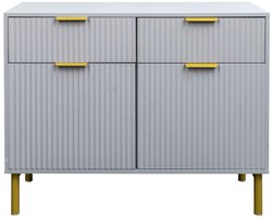 Opbergkast, buffetkast, dressoir, ladekast met 2 deuren, 2 lades en stabiele metalen poten, stijlvol, strak ontwerp met verticale strepen, stevige en duurzame constructie, geschikt voor slaapkamer, woonkamer en keuken, 100×40×78 cm, grijs.