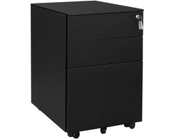 Opbergkast dossierkast met slot wieltjes en 3 laden stevige en duurzame metalen constructie kan naar elke gewenste plek worden verplaatst geschikt voor studeerkamer kantoor en slaapkamer 52 x 39 x 60 cm zwart