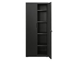 Opbergkast Dossierkast Staande Kast 40x80x180 Cm Zwart Metalen Frame 2 Deuren 5 Verstelbare Planken Stevig Duurzaam Kantoor Garage Studiekamer Magazijn