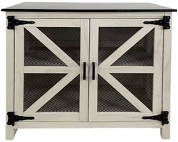 Opbergkast, dressoir, bijzetkast met 2 metalen gaasdeuren, modern ontwerp met speciale metalen gaasdeuren gecombineerd met houten structuur, goede ventilatie, gemakkelijk schoon te maken en te onderhouden 80×40×80 cm, wit.