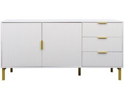 Opbergkast, dressoir, buffetkast, tv-meubel met metalen poten, 2 deuren en 3 lades, praktisch en stabiel, stijlvol, modern en strak ontwerp, ruime en veelzijdige opbergruimte, geschikt voor woonkamer, slaapkamer en eetkamer, 160×40×78 cm, wit.