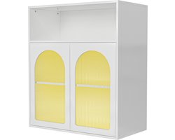 Opbergkast Dressoir met glazen deur en LED-licht Houten kast Keukenkast Thuiskast Woonkamerkast Wit 70x35x90cm