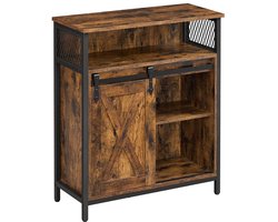Opbergkast dressoir zijkast multifunctioneel opbergmeubel met 1 open opbergvak 2 schuifdeuren en verstelbare plank stevig metalen frame geschikt voor woonkamer slaapkamer en keuken 70 x 30 x 80 cm bruin + zwart