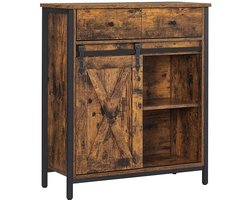 Opbergkast dressoir zijkast multifunctioneel opbergmeubel met 2 lades 2 schuifdeuren en verstelbare plank stevige metalen frame geschikt voor woonkamer slaapkamer en keuken 70 x 30 x 80 cm bruin + zwart